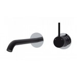 Kaya Up Wall Basin/Bath Mixer Set, Matte Black, Chrome Round Plates, 200mm Outlet Kaya Up Wall Basin/Bath Mixer Set, Matte Black, Chrome Round Plates, 200mm Outlet